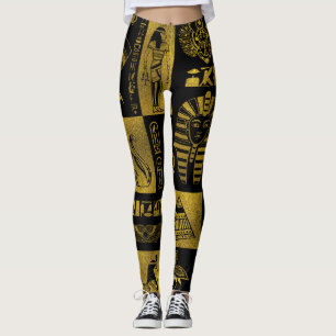 Egyptian Gold hieroglyphs and symbols collage Leggings