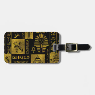 Egyptian  Gold hieroglyphs and symbols collage Luggage Tag