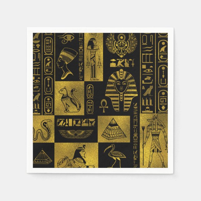 Egyptian  Gold hieroglyphs and symbols collage Napkin (Front)