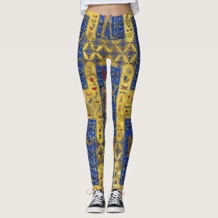 Egyptian Gold symbols on Lapis Lazuli Leggings