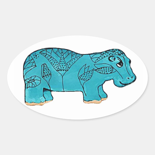 Egyptian Happy Hippo Oval Sticker (Front)