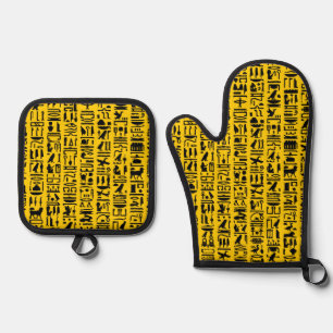 Egyptian Hieroglyph Oven Mitt & Pot Holder Set
