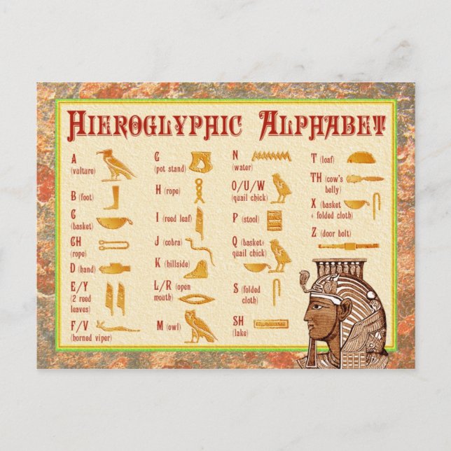 Egyptian Hieroglyphic Alphabet Chart Postcard (Front)
