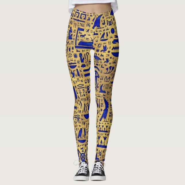 Egyptian hieroglyphic Lapis Lazuli and Gold Leggings (Front)