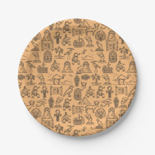Egyptian Hieroglyphic Symbol Background         Paper Plate