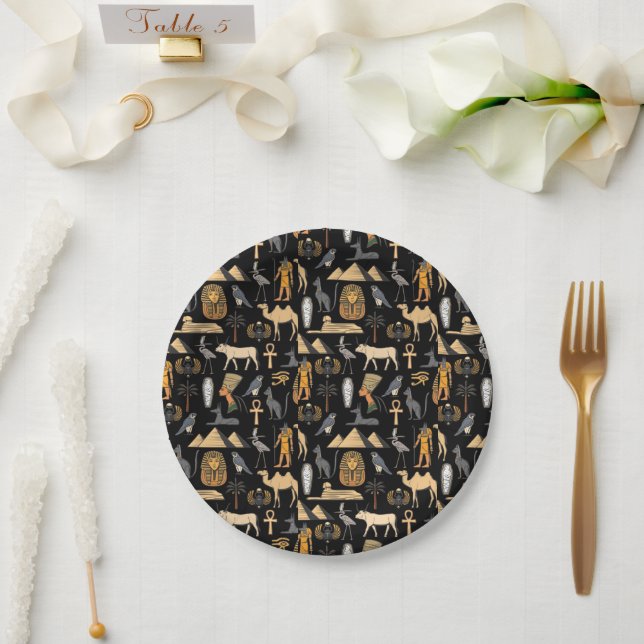  Egyptian Hieroglyphic Symbol Pattern Background  Paper Plate (Wedding)