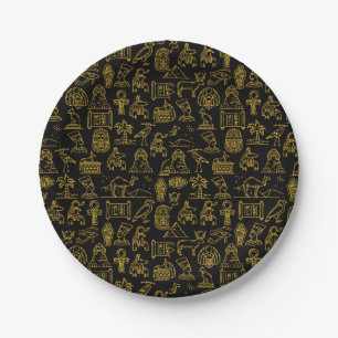 Egyptian Hieroglyphic Symbol Pattern Paper Plate