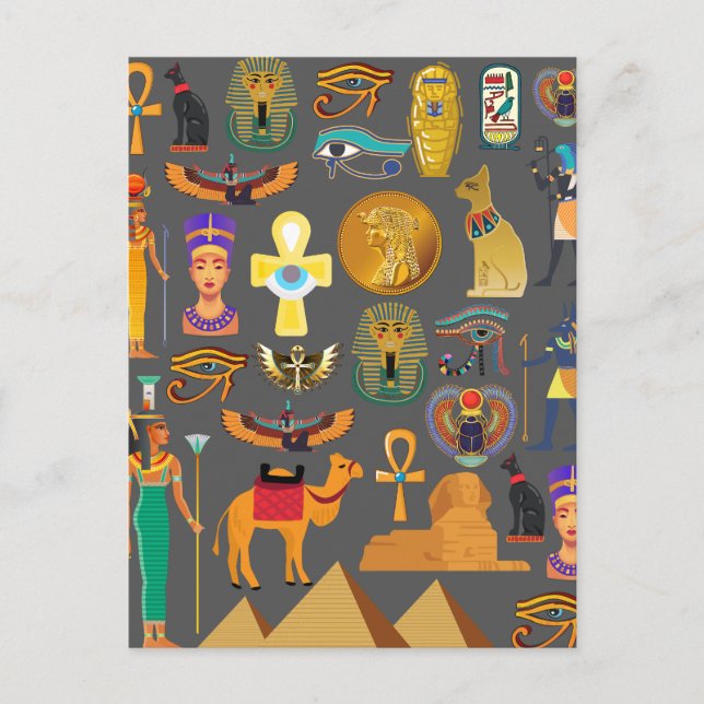 Egyptian Hieroglyphic Symbol Pattern pharaoh       Holiday Postcard (Front)