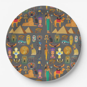 Egyptian Hieroglyphic Symbol Pattern pharaoh       Paper Plate