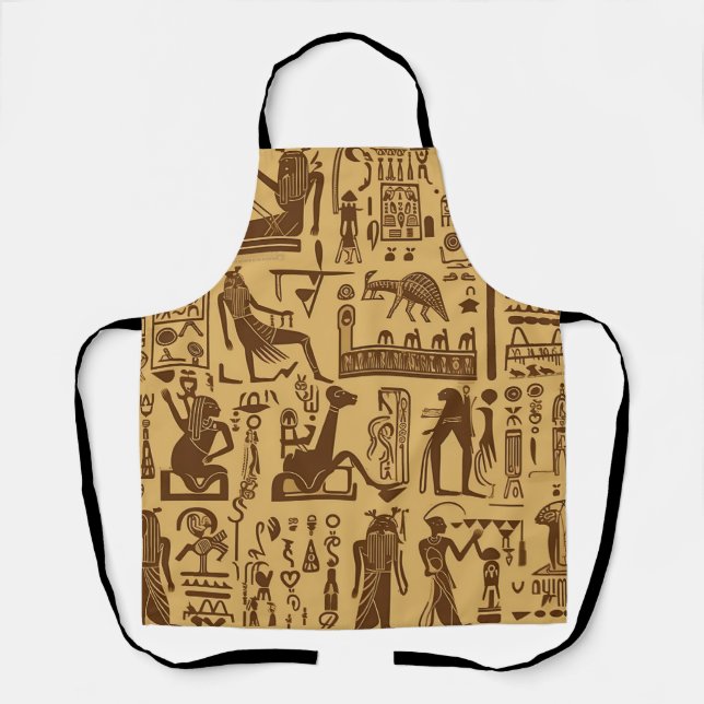 Egyptian Hieroglyphics Gold and Brown Apron (Front)