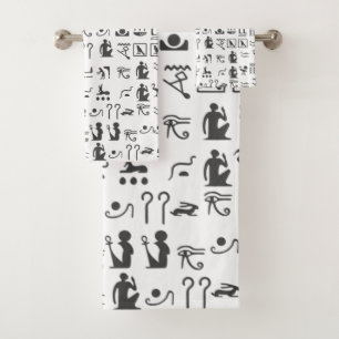 Egyptian Hieroglyphics in Black and White Bath Towel Set
