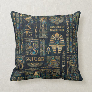 Egyptian hieroglyphs and deities -Abalone and gold Cushion