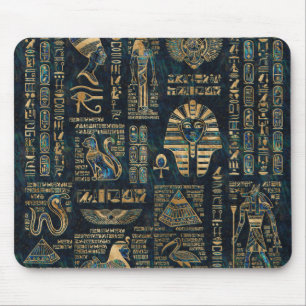 Egyptian hieroglyphs and deities -Abalone and gold Mouse Pad