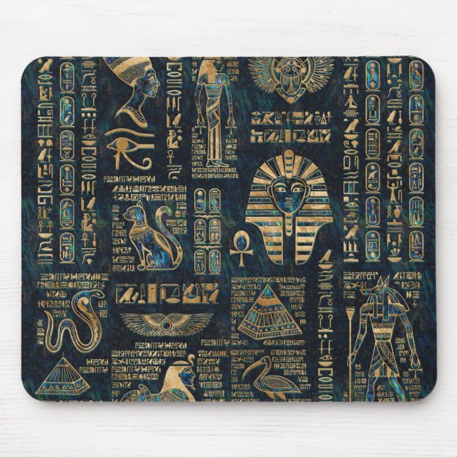 Egyptian hieroglyphs and deities -Abalone and gold Mouse Pad (Front)