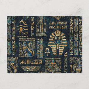 Egyptian hieroglyphs and deities -Abalone and gold Postcard