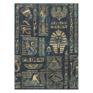 Egyptian hieroglyphs and deities -Abalone and gold Tablecloth