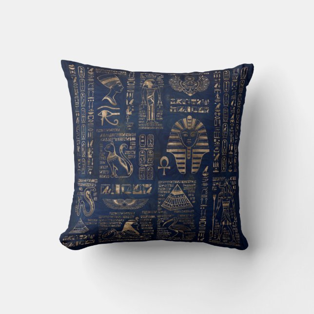 Egyptian hieroglyphs and deities-gold on marble cushion (Front)