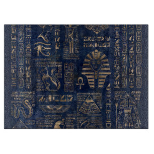 Egyptian hieroglyphs and deities-gold on marble cutting board