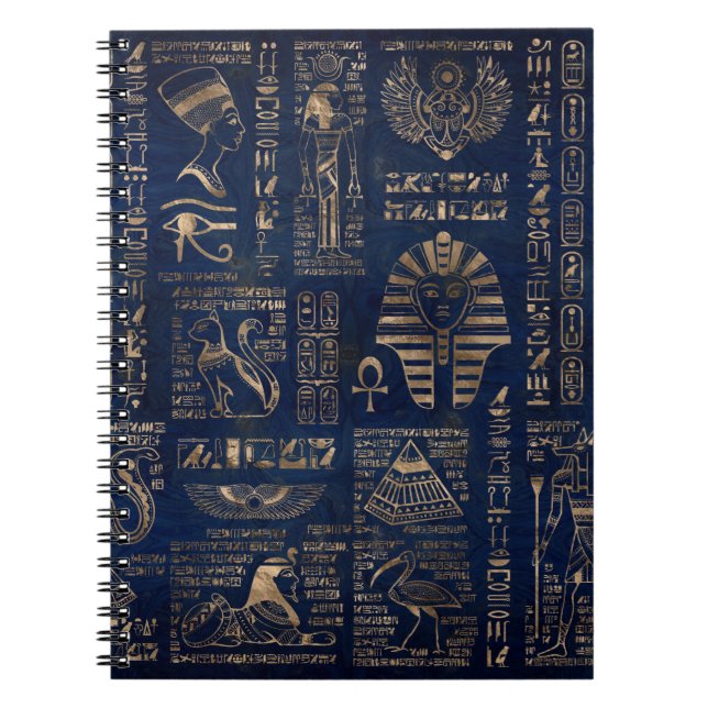 Egyptian hieroglyphs and deities-gold on marble notebook (Front)