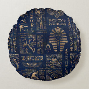 Egyptian hieroglyphs and deities-gold on marble round cushion