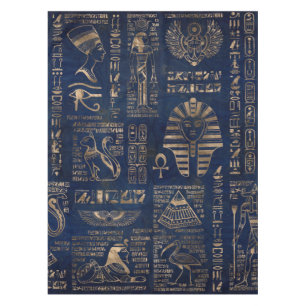 Egyptian hieroglyphs and deities-gold on marble tablecloth