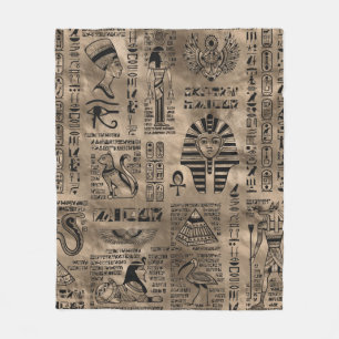 Egyptian hieroglyphs and deities - Luxury Gold Fleece Blanket