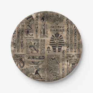 Egyptian hieroglyphs and deities - Luxury Gold Paper Plate