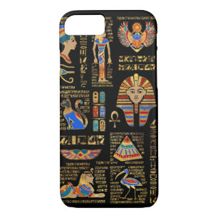 Egyptian hieroglyphs and deities on black iPhone 8/7 case