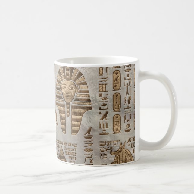 Egyptian hieroglyphs and deities -Vintage Gold Coffee Mug (Right)