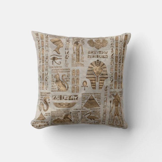 Egyptian hieroglyphs and deities -Vintage Gold Cushion (Front)