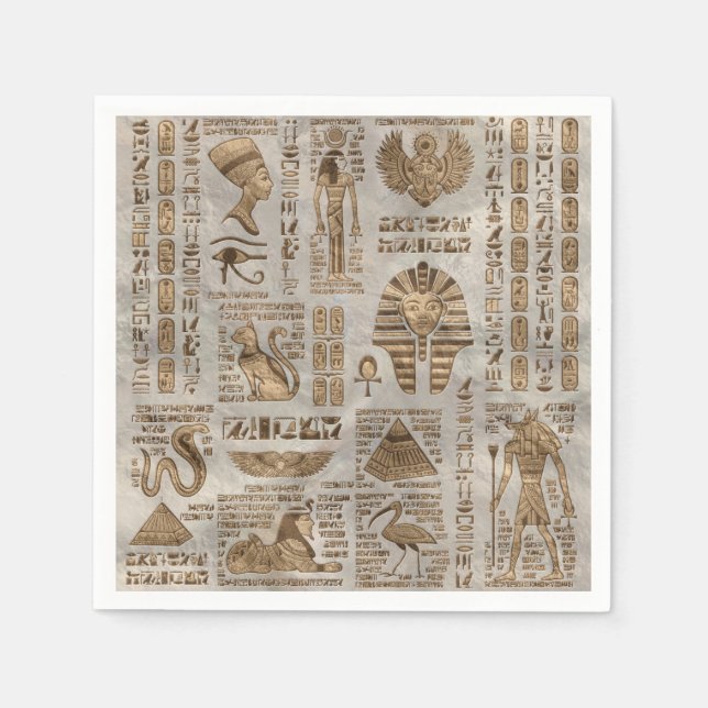 Egyptian hieroglyphs and deities -Vintage Gold Napkin (Front)