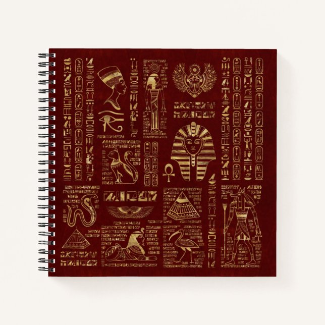Egyptian hieroglyphs and symbols red leather notebook (Front)