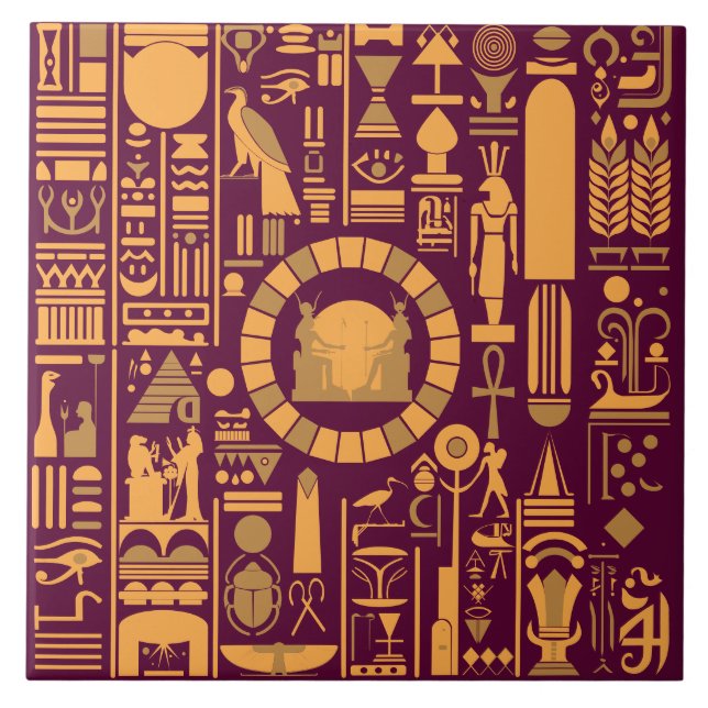 Egyptian Hieroglyphs Ceramic Tile (Front)