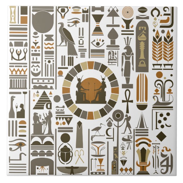 Egyptian Hieroglyphs Ceramic Tile (Front)