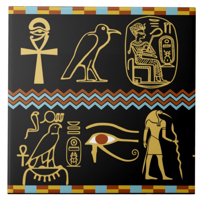 Egyptian Hieroglyphs Eye Of Horus Pattern Ceramic Tile (Front)