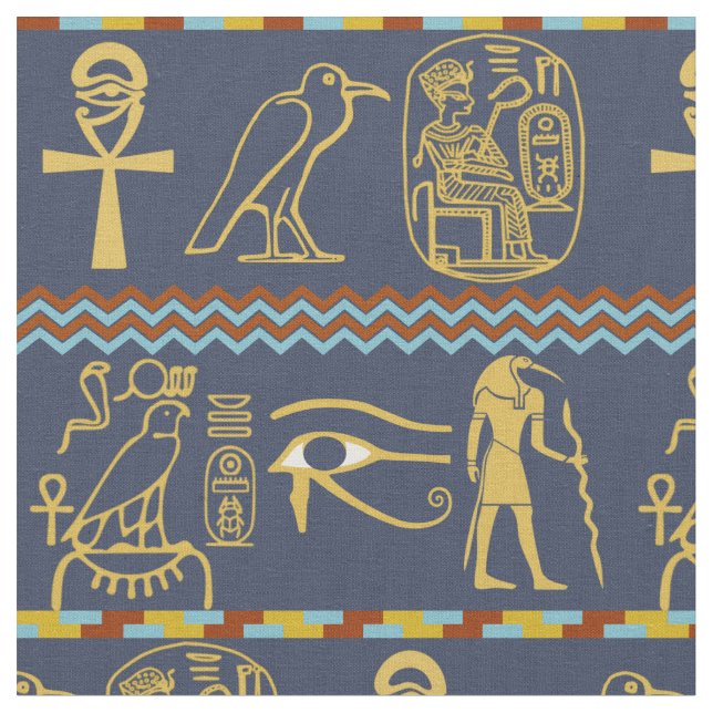 Egyptian Hieroglyphs Eye Of Horus Tile Pattern Fabric (Close Up)