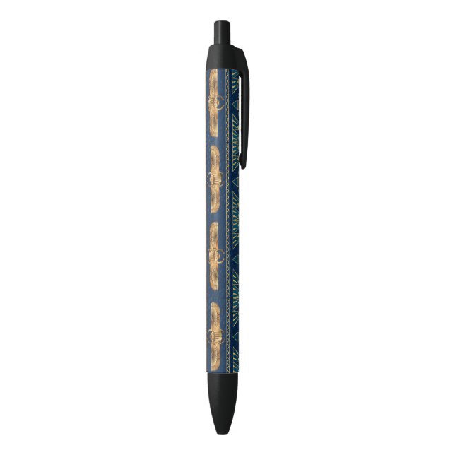 Egyptian Hieroglyphs Gold Beetles Golden Glitter Black Ink Pen (Bottom (Vertical))