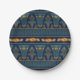 Egyptian Hieroglyphs Gold Beetles Golden Glitter Paper Plate