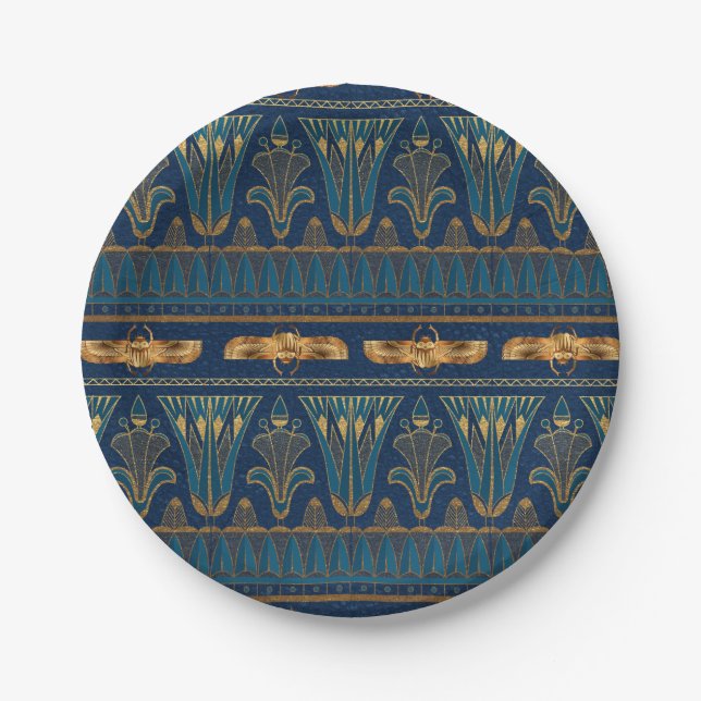 Egyptian Hieroglyphs Gold Beetles Golden Glitter Paper Plate (Front)
