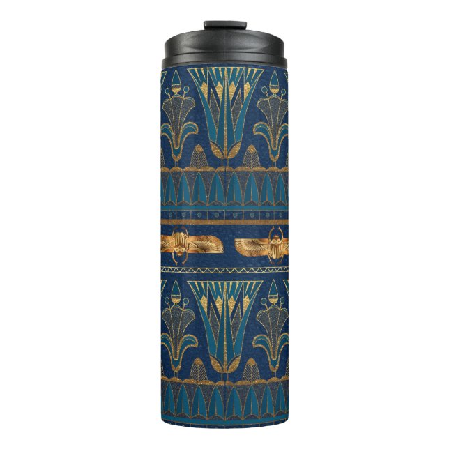 Egyptian Hieroglyphs Gold Beetles Golden Glitter Thermal Tumbler (Front)
