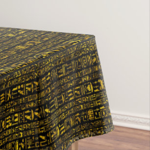Egyptian hieroglyphs gold black cotton dining  tablecloth