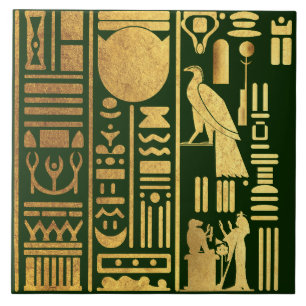 Egyptian Hieroglyphs Gold Foil Ceramic Tile