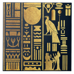 Egyptian Hieroglyphs Gold Foil Ceramic Tile