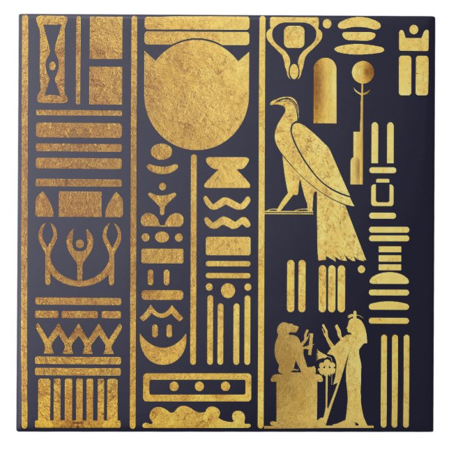 Egyptian Hieroglyphs Gold Foil Ceramic Tile (Front)