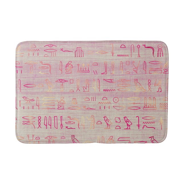 Egyptian Hieroglyphs in Pink Bath Mat (Front)