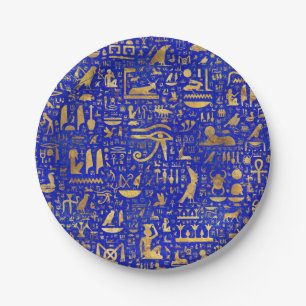 Egyptian hieroglyphs -Lapis Lazuli and Gold Paper Plate