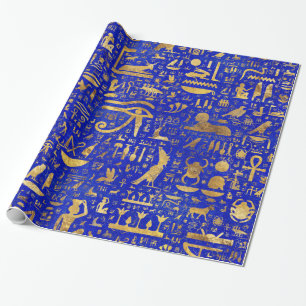 Egyptian hieroglyphs -Lapis Lazuli and Gold Wrapping Paper