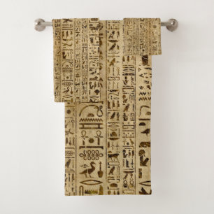 Egyptian hieroglyphs on papyrus bath towel set