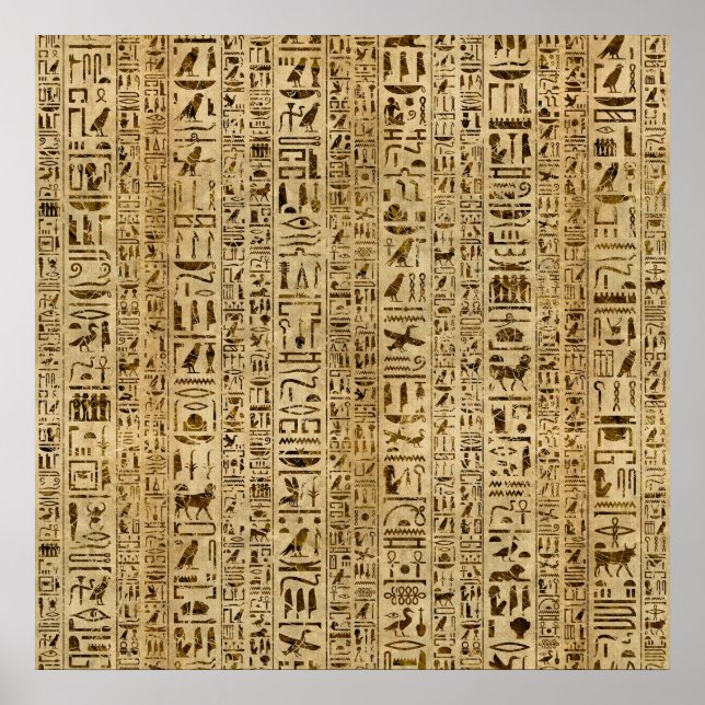 Egyptian hieroglyphs on papyrus poster (Front)