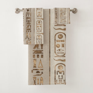Egyptian hieroglyphs Pastel Gold Bath Towel Set